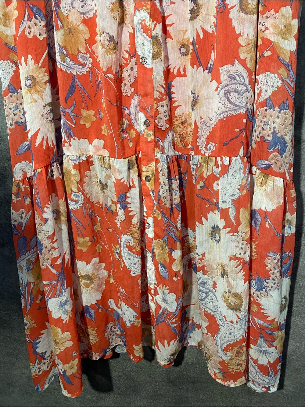 Fourteenth Place 2X Floral Paisley Tiered Maxi Skirt Orange Boho Button Front - Picture 2 of 11
